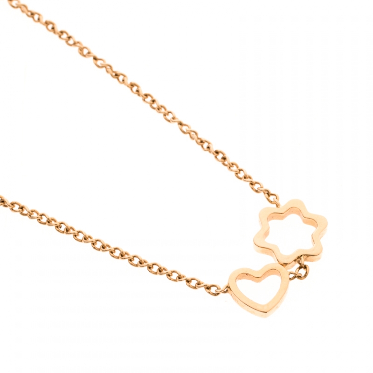 Pre Owned Montblanc Star Heart Charm 18k Rose Gold Necklace 