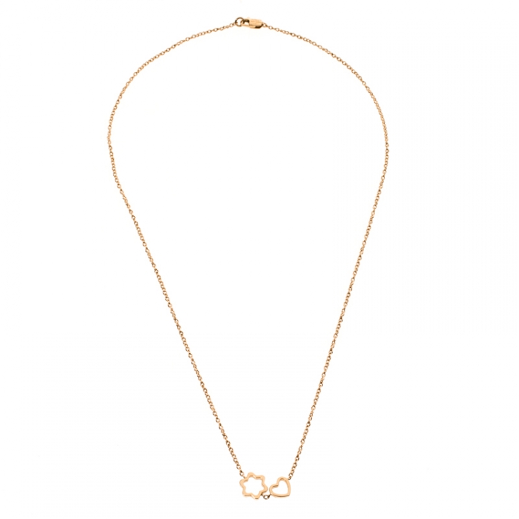 Pre Owned Montblanc Star Heart Charm 18k Rose Gold Necklace 