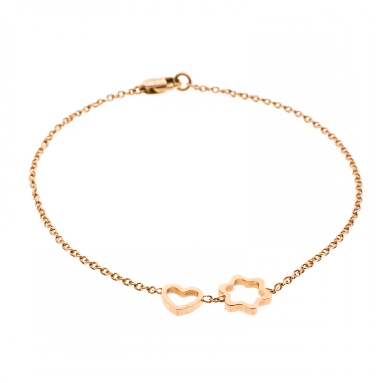 Pre Owned Montblanc Star Heart Charm 18k Rose Gold Bracelet