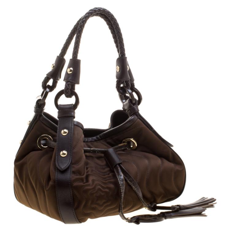 Pre Owned Montblanc Khaki Nylon Starisma Dalila Drawstring Hobo