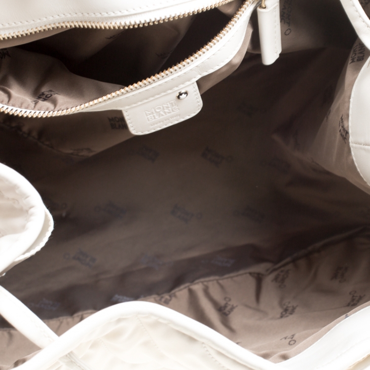 Pre Owned Montblanc White Nylon and Leather Starisma Dalila Drawstring Hobo