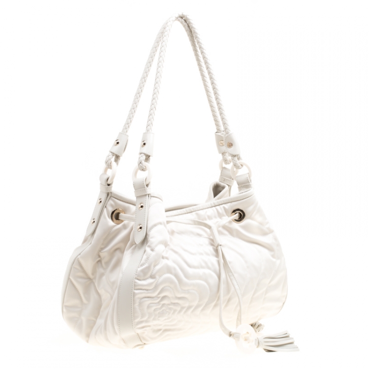 Pre Owned Montblanc White Nylon and Leather Starisma Dalila Drawstring Hobo