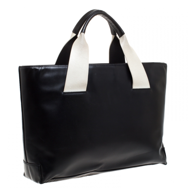 Pre Owned Montblanc Black/White Leather Tote