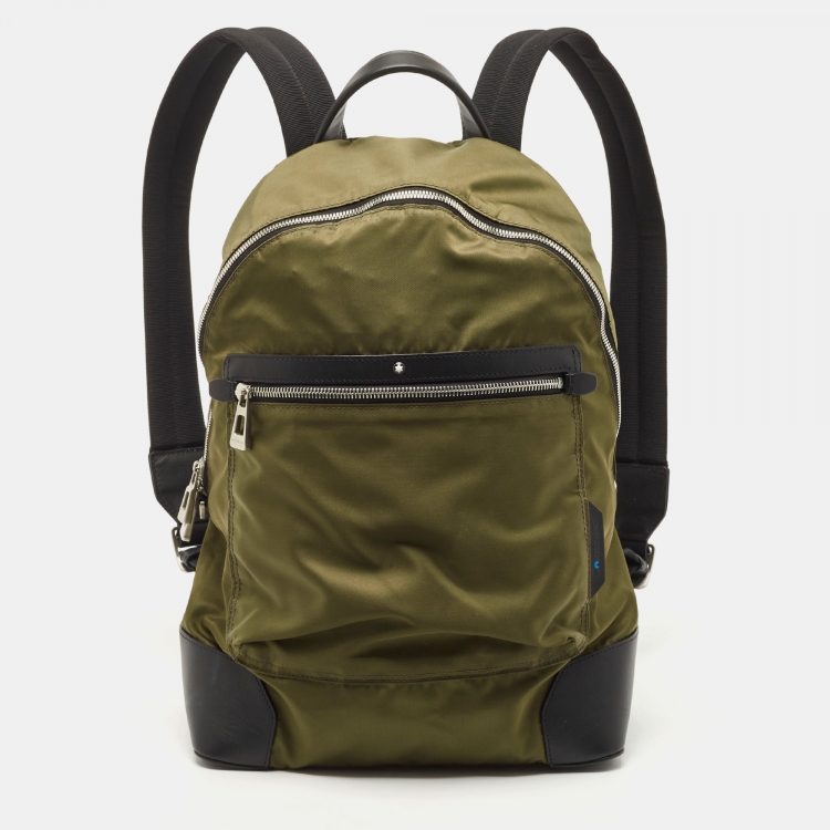 Pre Owned Montblanc Green/Black Nylon and Leather Spirit Backpack