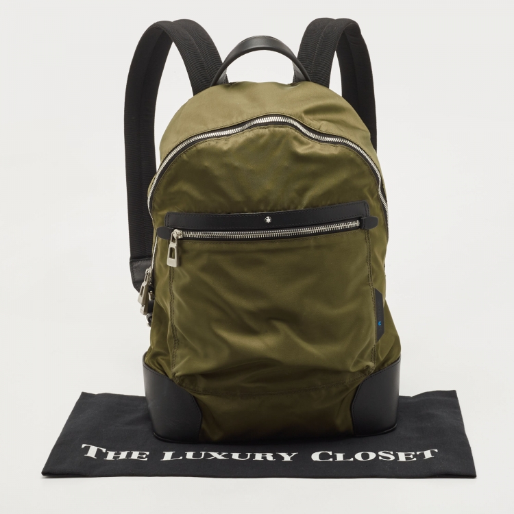 Pre Owned Montblanc Green/Black Nylon and Leather Spirit Backpack