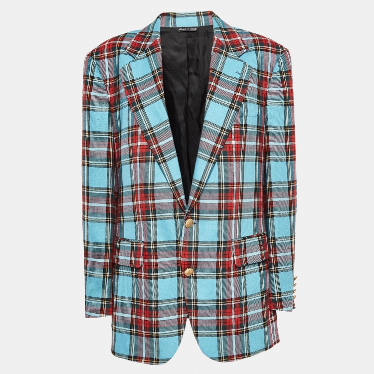 Pre Owned Moschino Cheap and Chic Vintage Blue Tartan Check Blazer L