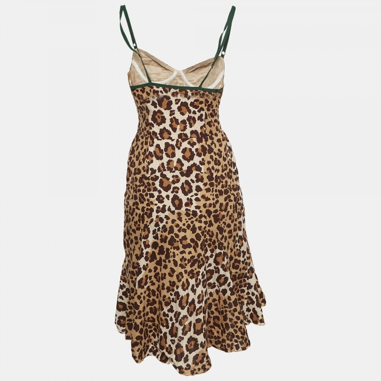 Pre Owned Moschino Cheap and Chic Brown Leopard Print Cotton Short Slip Dress S