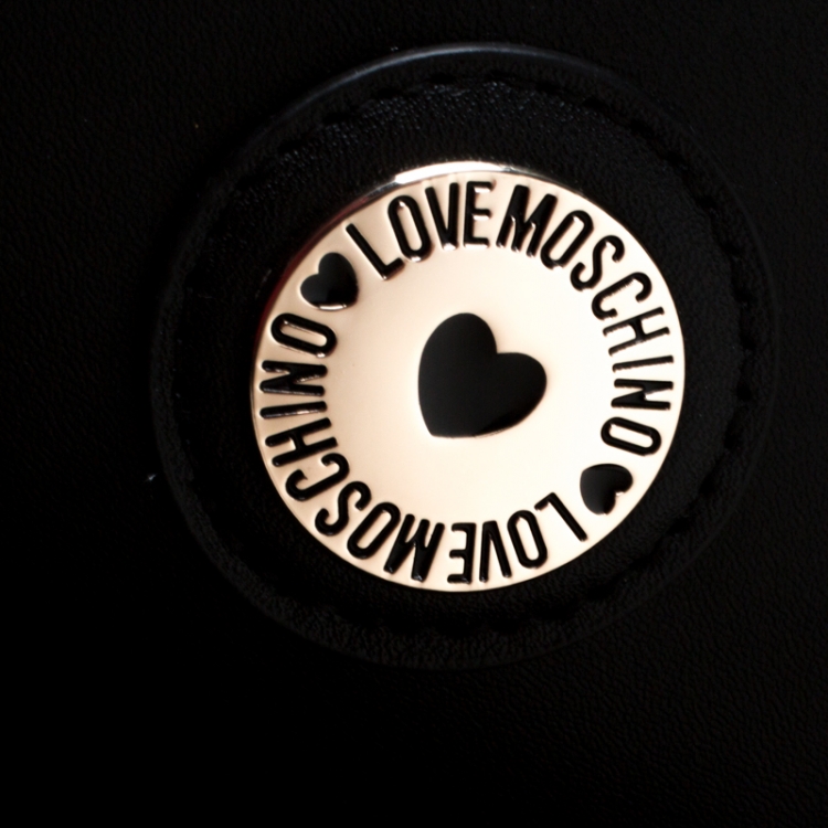 Pre Owned Love Moschino Black and Silver Faux Leather Applique Tote