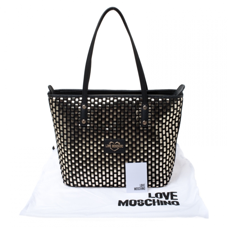 Pre Owned Love Moschino Black and Silver Faux Leather Applique Tote