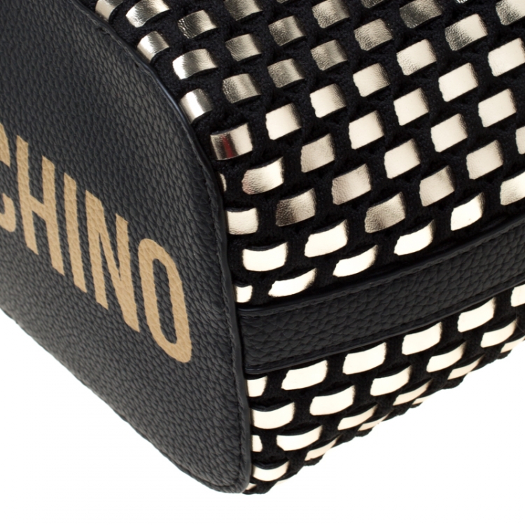 Pre Owned Love Moschino Black and Silver Faux Leather Applique Tote