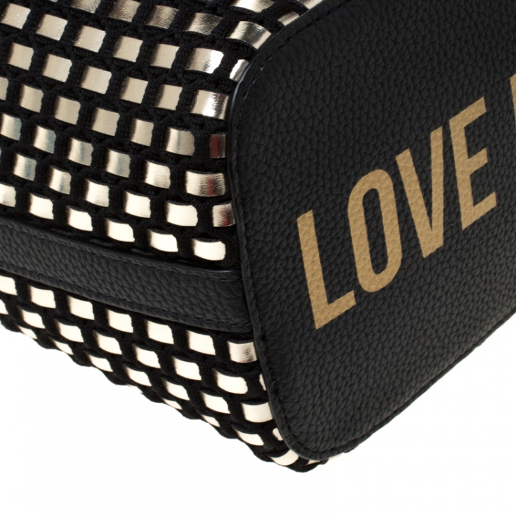 Pre Owned Love Moschino Black and Silver Faux Leather Applique Tote