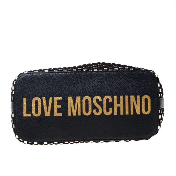 Pre Owned Love Moschino Black and Silver Faux Leather Applique Tote