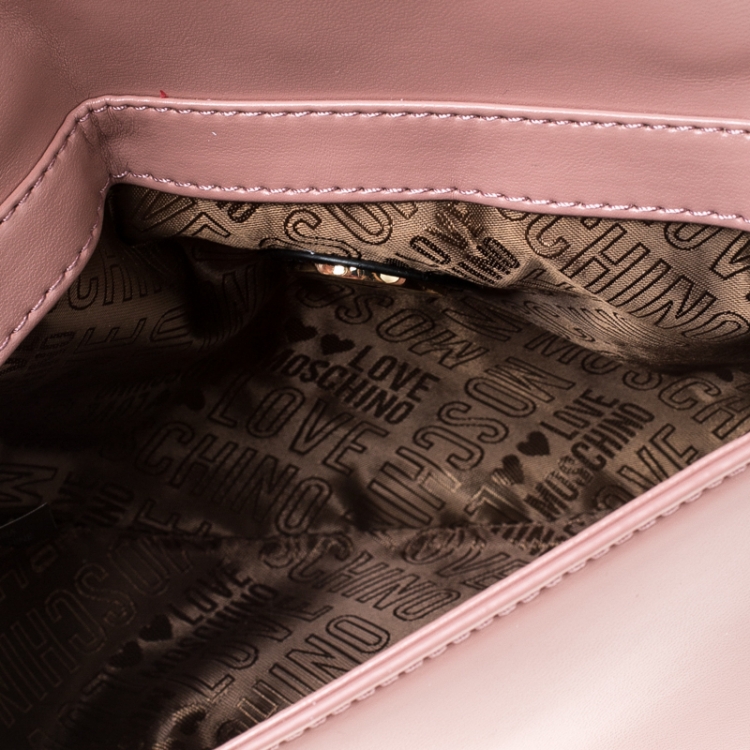 Pre Owned Love Moschino Pink Quilted Faux Leather Crossbody Bag