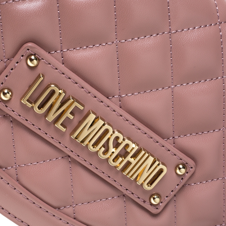 Pre Owned Love Moschino Pink Quilted Faux Leather Crossbody Bag