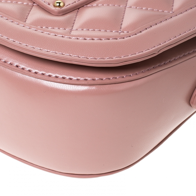 Pre Owned Love Moschino Pink Quilted Faux Leather Crossbody Bag