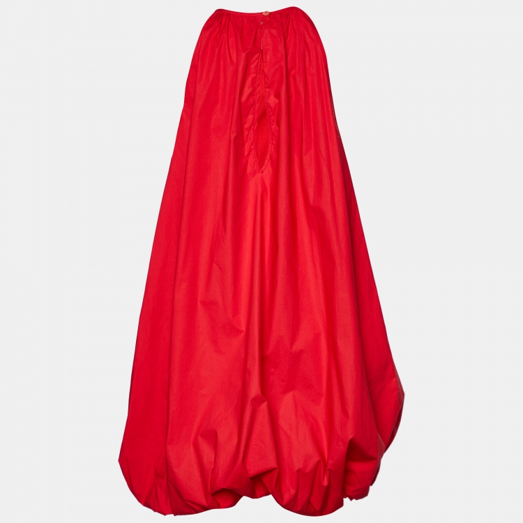 مملوكة مسبقًا Moschino Jeans Red Cotton Bow Tie Detail Balloon Dress L