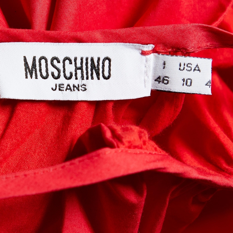 مملوكة مسبقًا Moschino Jeans Red Cotton Bow Tie Detail Balloon Dress L