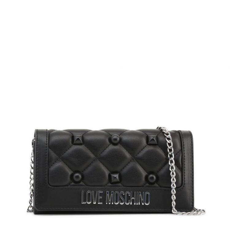 Pre Owned Love Moschino Black Quilted Faux Leather Studded WOC Clutch Bag
