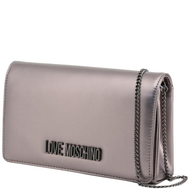 مملوكة مسبقًا Love Moschino Metallic Grey Faux Leather Clutch Bag
