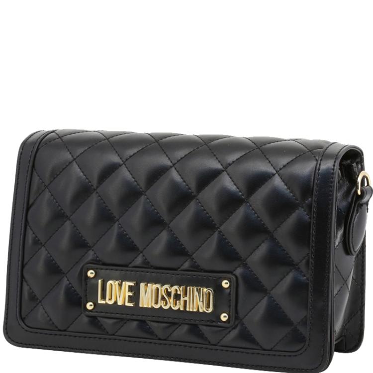 Pre Owned Love Moschino Black Quilted Faux Leather Crossbody Bag
