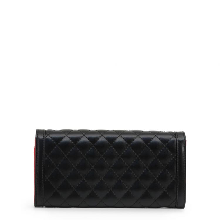 Pre Owned Love Moschino Black Quilted Faux Leather WOC Clutch Bag