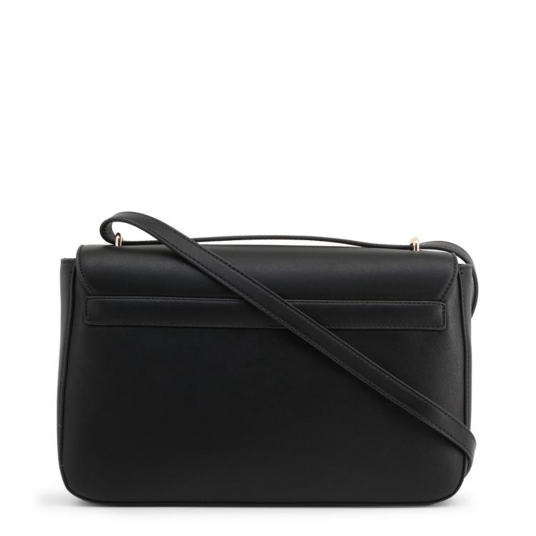 Pre Owned Love Moschino Black Faux Leather Applique Shoulder Flap Bag