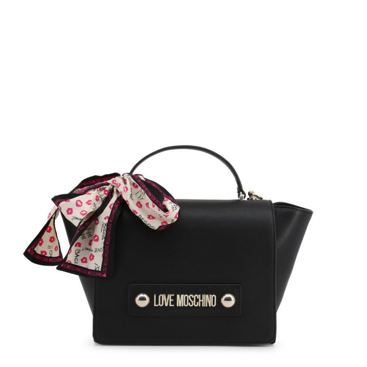 Pre Owned Love Moschino Black Faux Leather Scarf Top Handle Bag