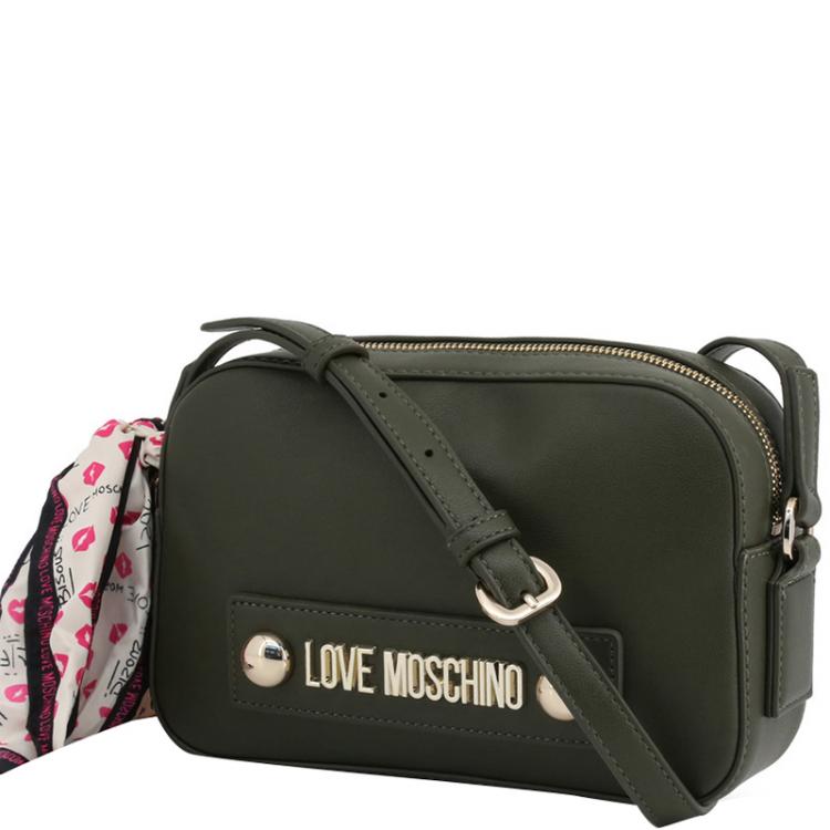 Pre Owned Love Moschino Dark Green Faux Leather Scarf Crossbody Bag