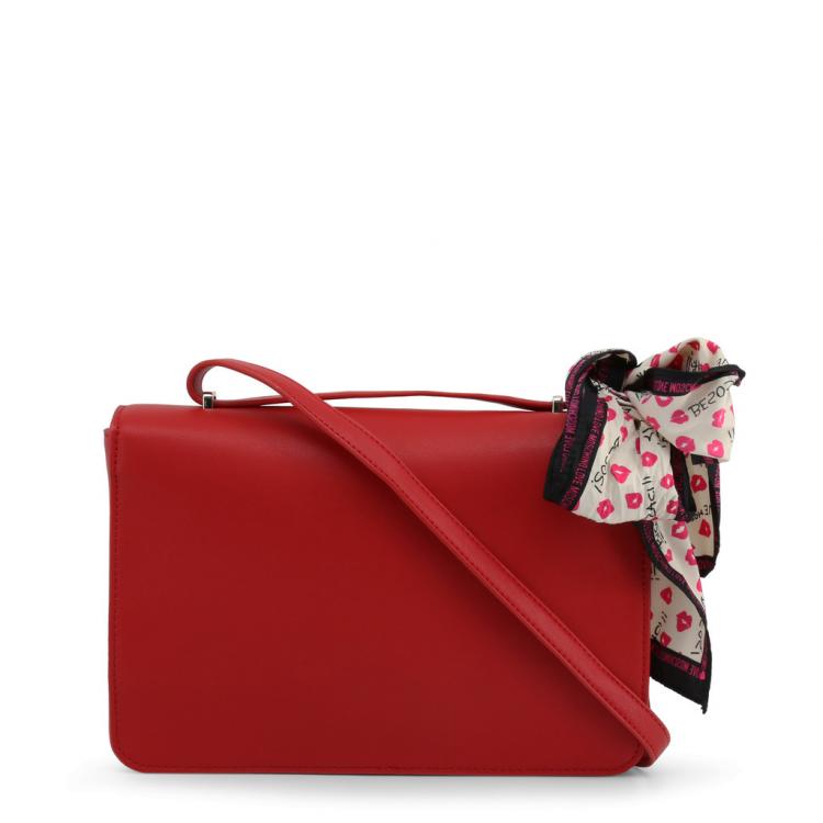 Pre Owned Love Moschino Red Faux Leather Scarf Flap Shoulder Bag