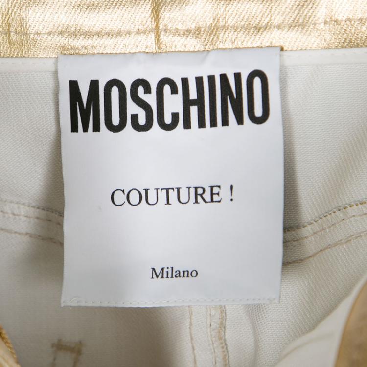 Pre Owned Moschino Couture Gold Foil Coated Denim Skirt S