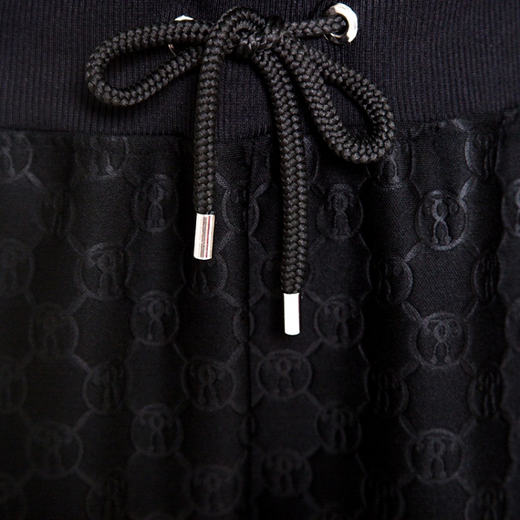 Pre Owned Moschino Couture Black Logo Embossed Jacquard Jogger Pants L