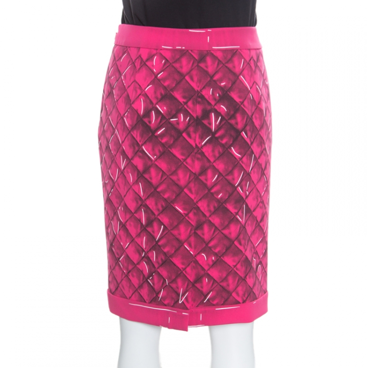 Pre Owned Moschino Couture Pink Trompe-L'oeil Printed Crepe Pencil Skirt M