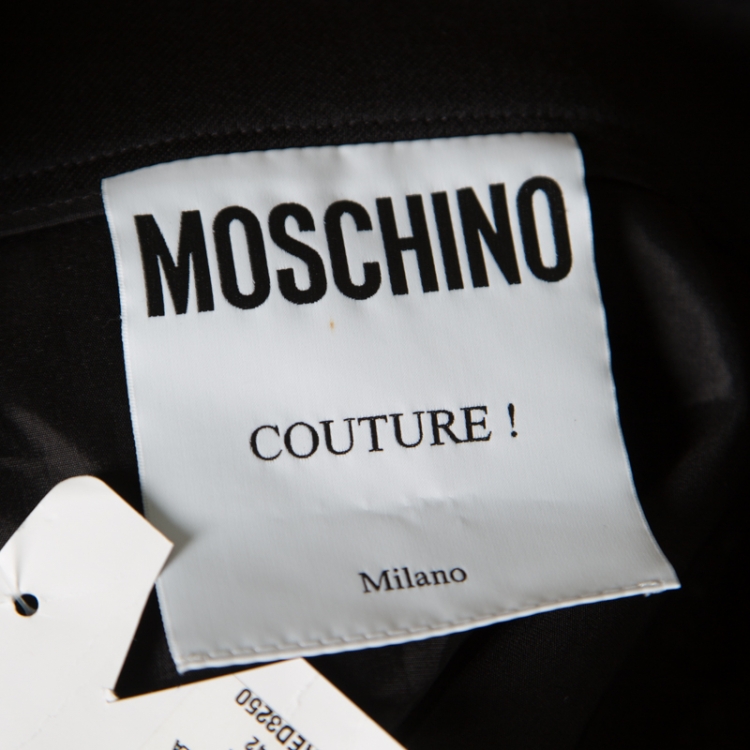 Pre Owned Moschino Couture Black Wool Zip Detail Peplum Skirt M