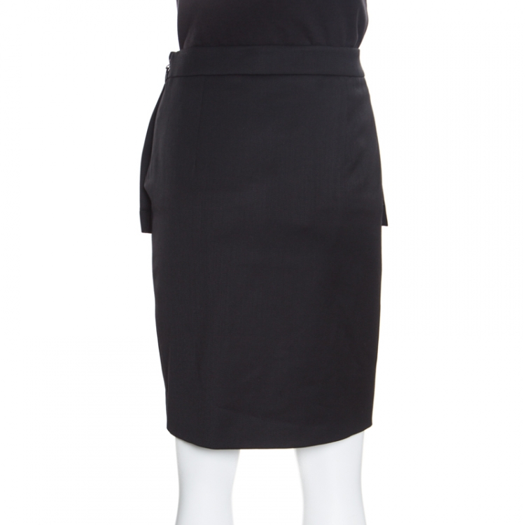 Pre Owned Moschino Couture Black Wool Zip Detail Peplum Skirt M