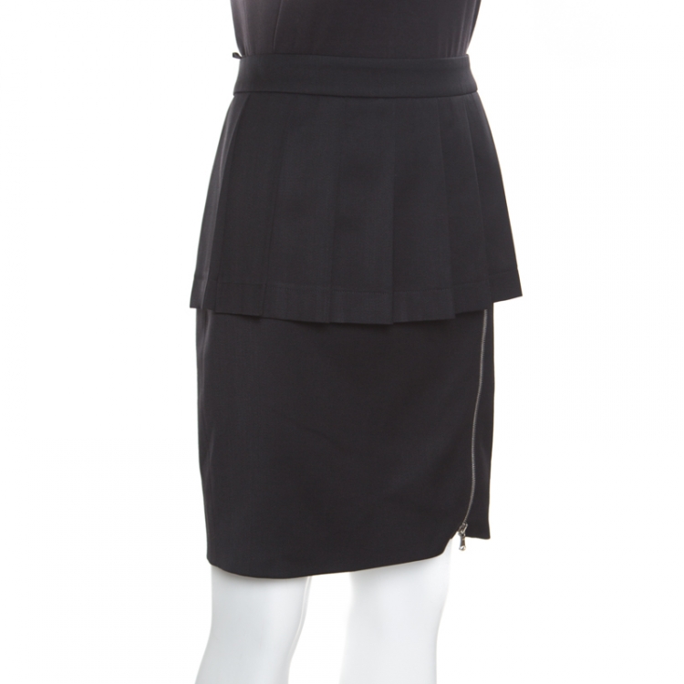 Pre Owned Moschino Couture Black Wool Zip Detail Peplum Skirt M