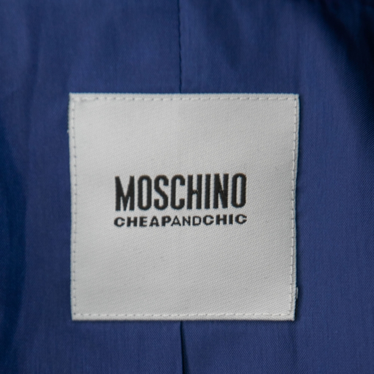 Pre Owned Moschino Cheap and Chic Royal Blue Sateen Ruched Shirt Dress M