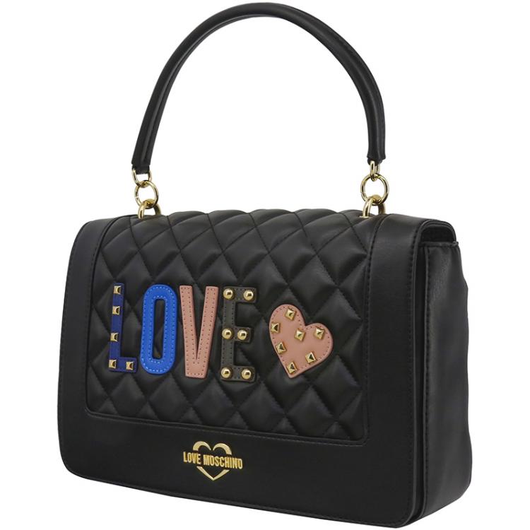 Pre Owned Love Moschino Black Quilted Leather "LOVE" Top Handle Bag