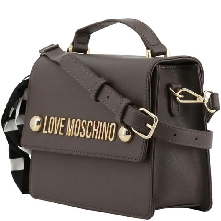 Pre Owned Love Moschino Grey Leather Scarf Top Handle Bag