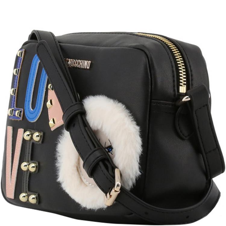 مملوكة مسبقًا Love Moschino Black Leather LOVE Crossbody Bag
