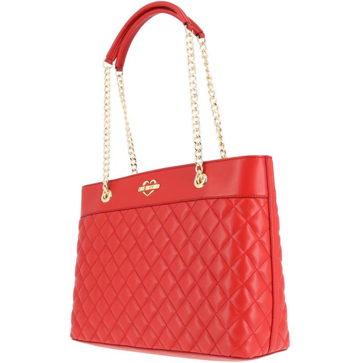 Pre Owned Love Moschino Red Faux Quilted Leather Chain Shopper Tote
