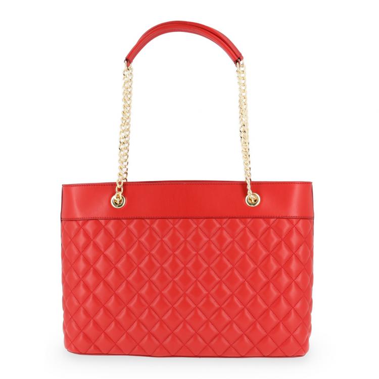 Pre Owned Love Moschino Red Faux Quilted Leather Chain Shopper Tote