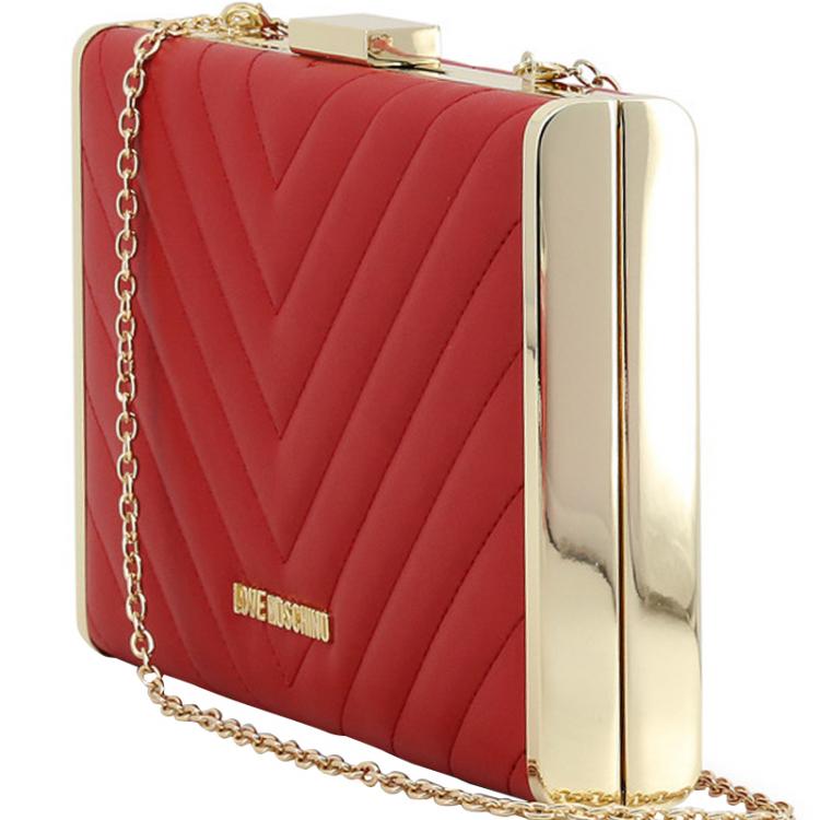 Pre Owned Love Moschino Red Quilted Leather Box Clutch