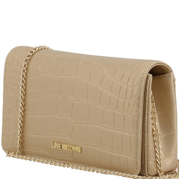 Pre Owned Love Moschino Yellow Croc Embossed Leather Chain Clutch Bag