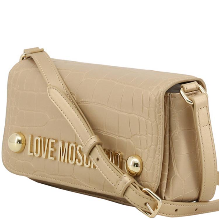 Pre Owned Love Moschino Yellow Croc Embossed Leather Crossbody Bag