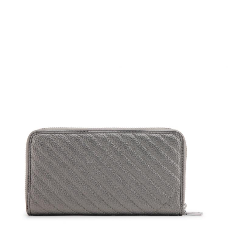 Pre Owned Love Moschino Grey Faux Quilted Leather Zip Around Wallet