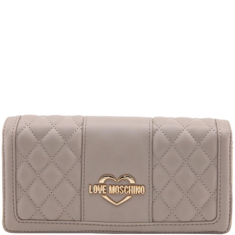 Pre Owned Love Moschino Taupe Quilted Leather Continental Wallet
