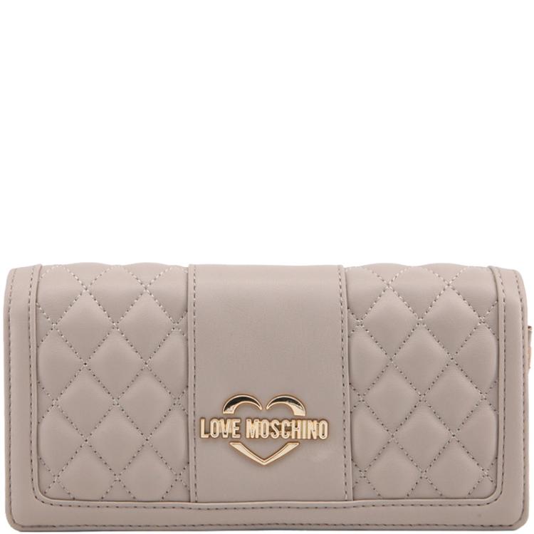 Pre Owned Love Moschino Taupe Quilted Leather WOC Clutch Bag