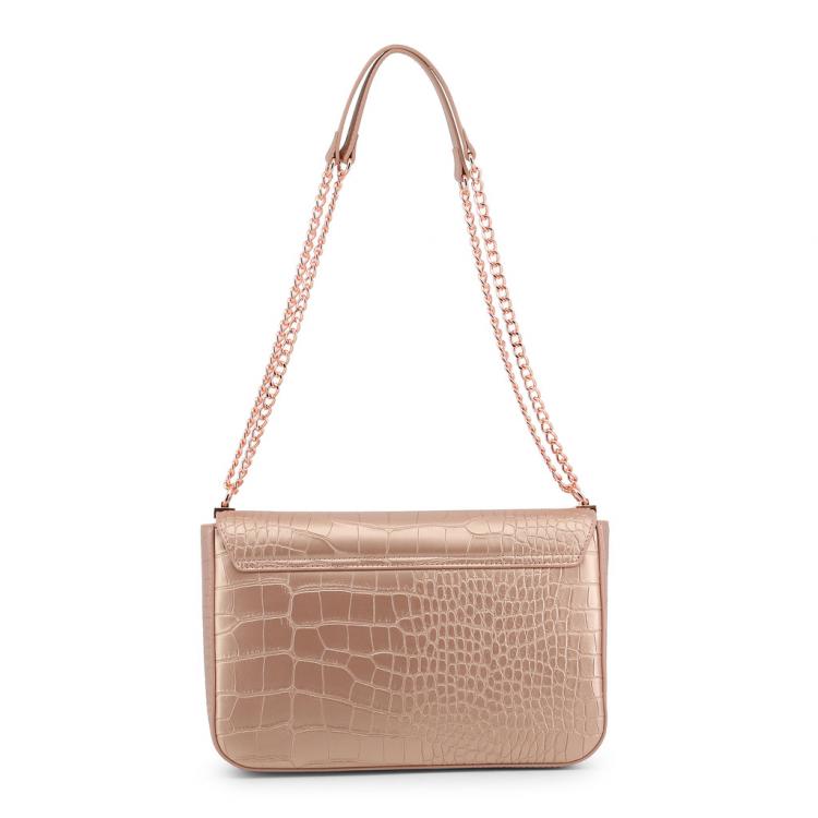 مملوكة مسبقًا Love Moschino Pink Croc Embossed Leather Chain Flap Bag