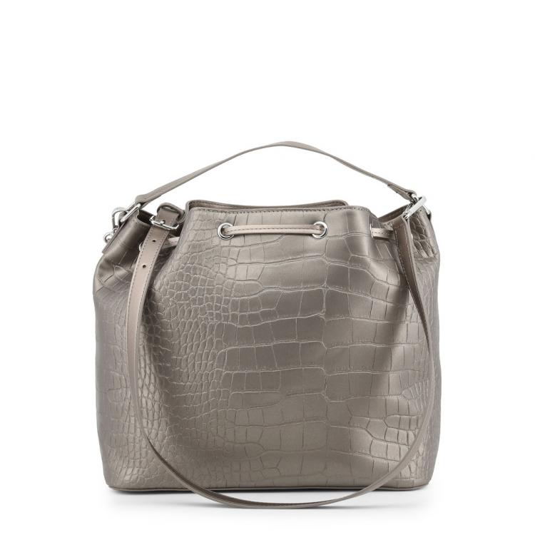 Pre Owned Love Moschino Grey Croc Embossed Bucket Crossbody Bag