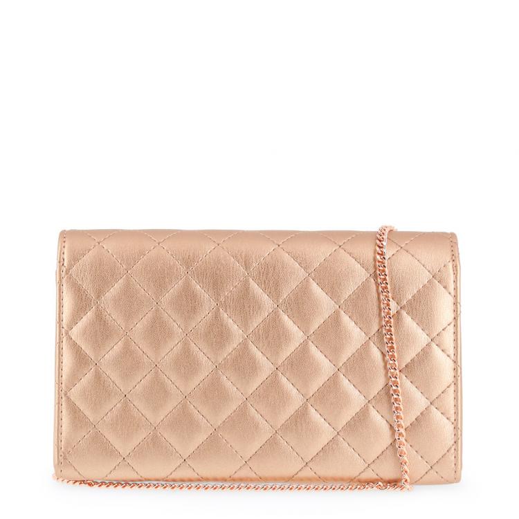 Pre Owned Love Moschino Metallic Pink Faux Quilted Leather Clutch Bag